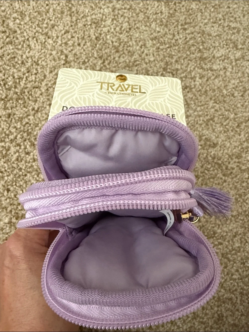 Travel Lavender Purple Embroidered Floral Zip Double Eyeglass Case with Tassels